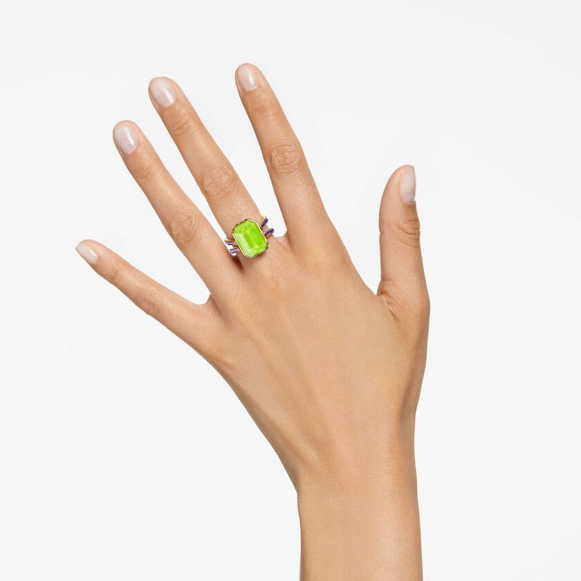 swarovski chroma ring  octagon cut  multicolored  gold tone plated