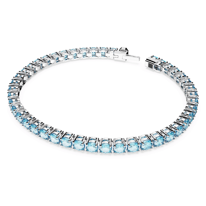 swarovski matrix tennis bracelet  round cut  blue  rhodium plated