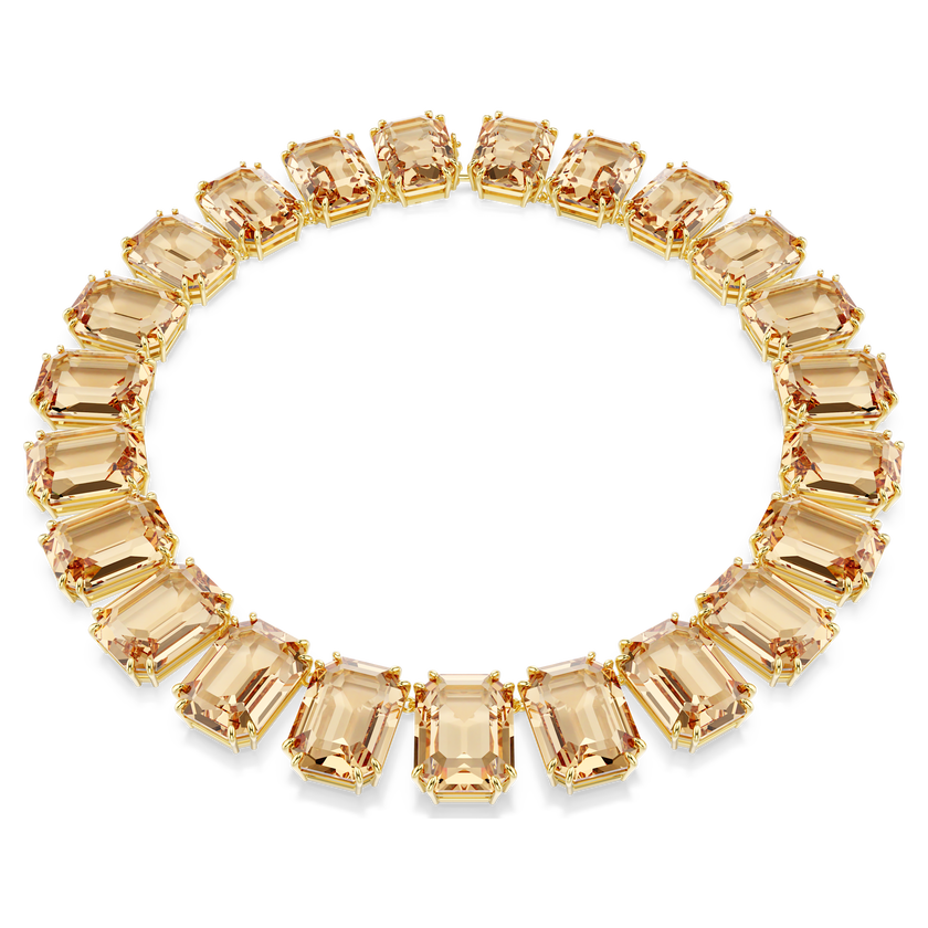 swarovski millenia tennis necklace  oversized crystals  octagon cut  caramel  gold tone plated