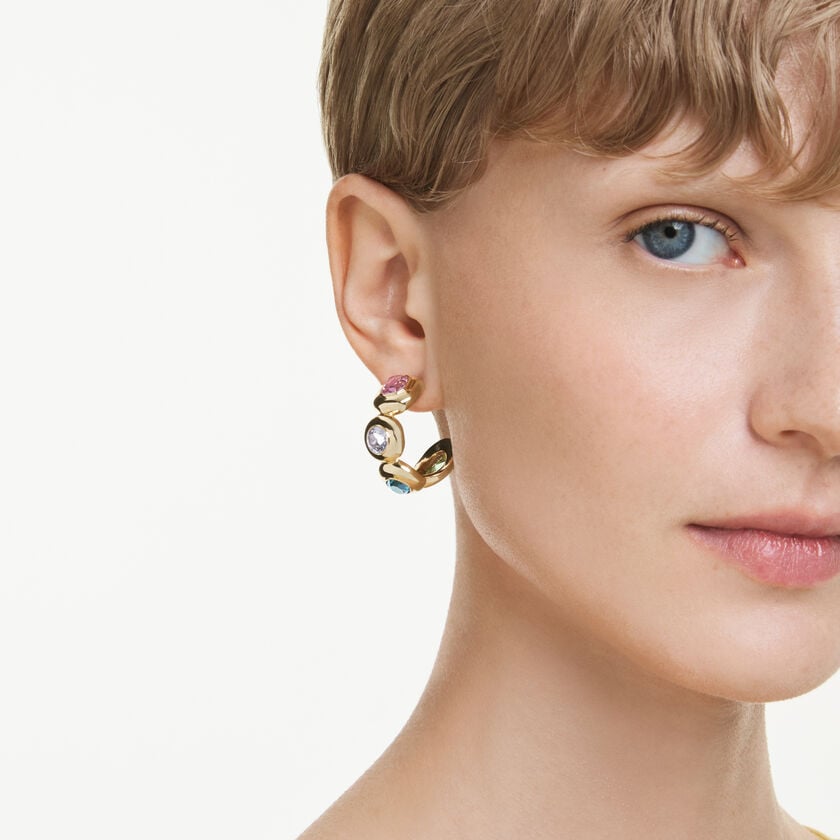 swarovski gema hoop earrings  mixed cuts  multicolored  gold tone plated