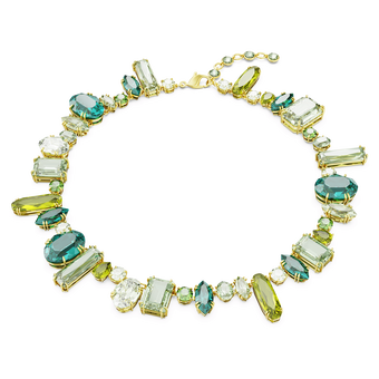 Gema necklace, Mixed cuts, Green, Gold-tone plated swarovski gema necklace  mixed cuts  green  gold tone plated