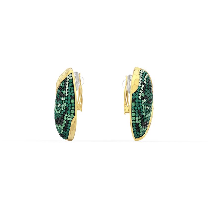 The Elements Clip Earrings, Green, Gold-tone plated