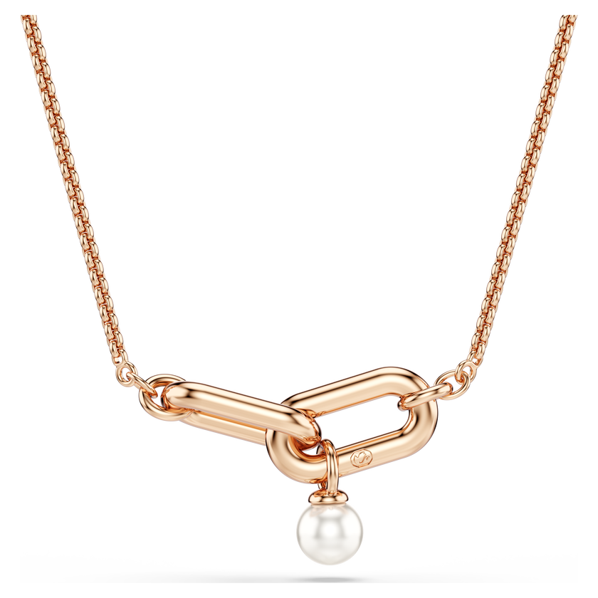 swarovski constella pendant  crystal pearl  round cut  white  rose gold tone plated