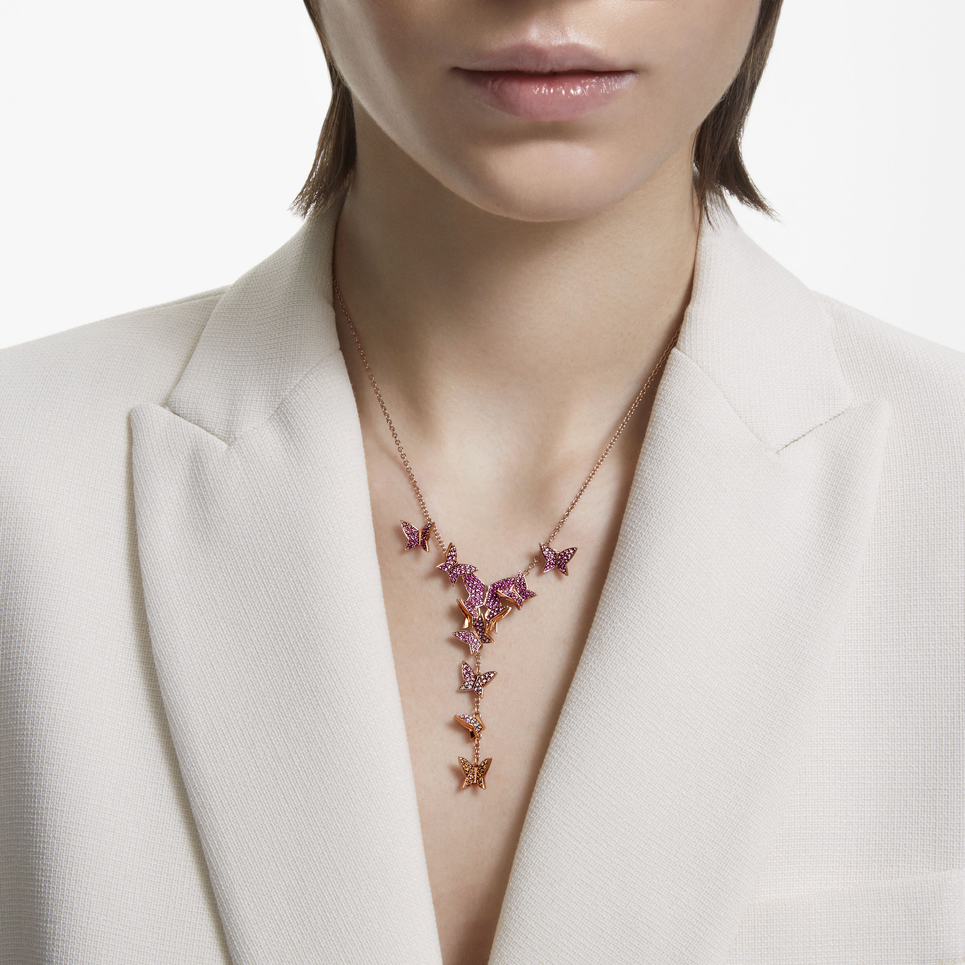 Buy Swarovski Lilia Y necklace Butterfly Pink Rose gold tone plated
