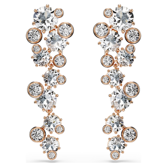 swarovski constella earrings  round cut  white  18k rose gold finish