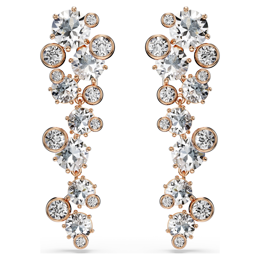swarovski constella earrings  round cut  white  18k rose gold finish