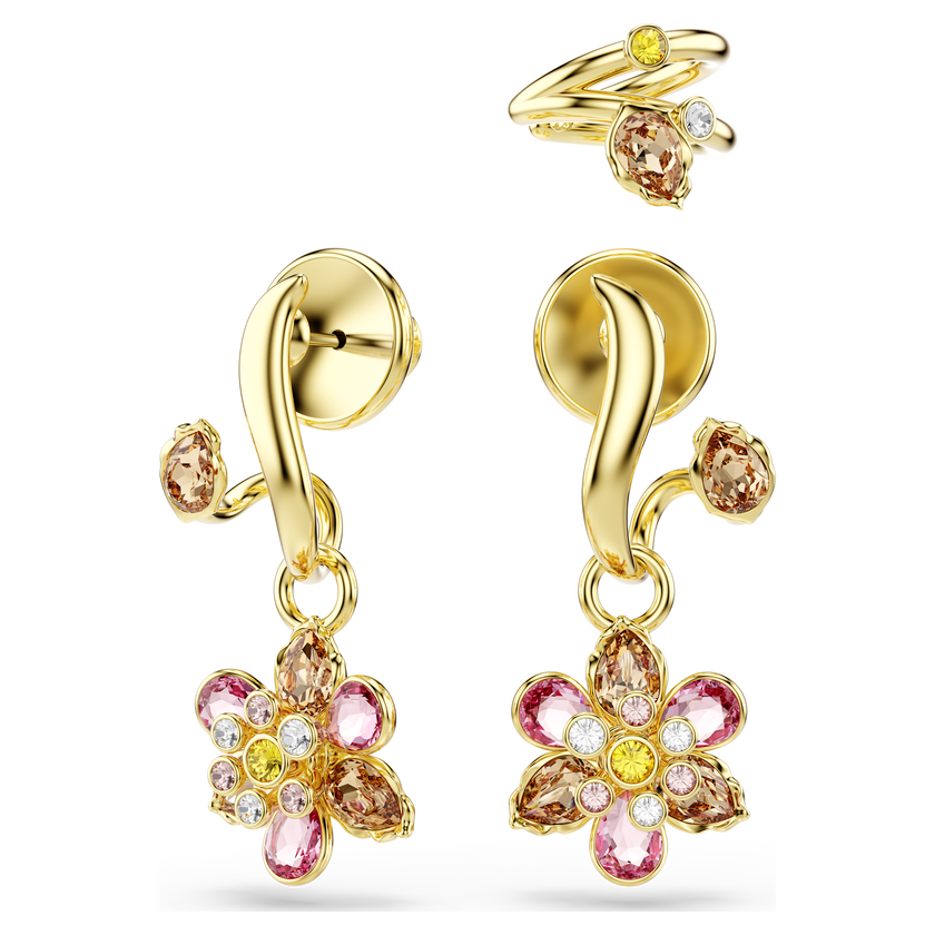 swarovski idyllia earrings  set  3   mixed cuts  flower  multicolored  gold tone plated