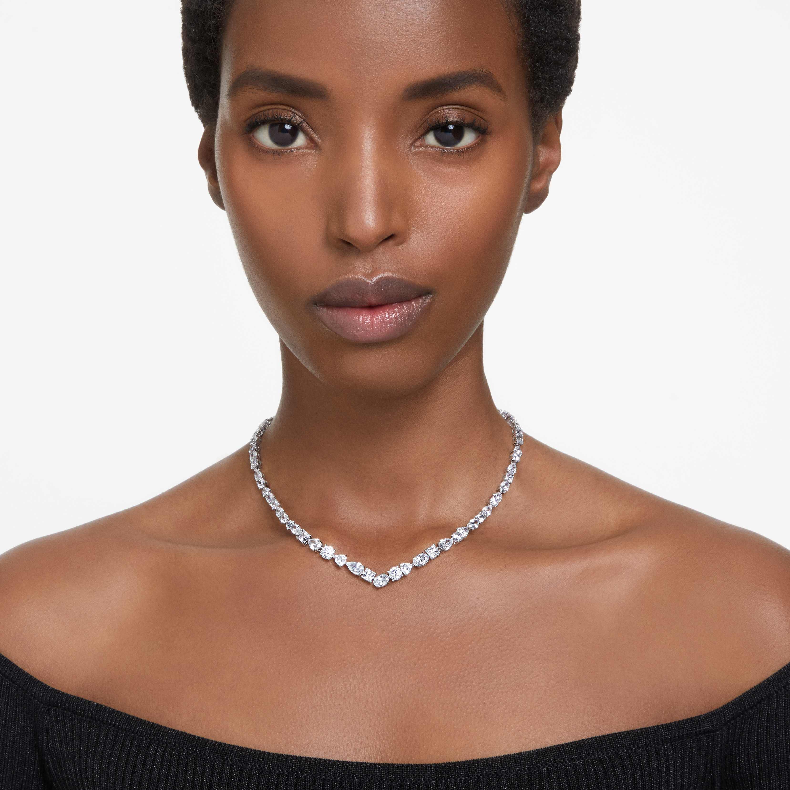 swarovski mesmera necklace  mixed cuts  white  rhodium plated