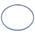 swarovski matrix tennis necklace  round cut  blue  ruthenium plated