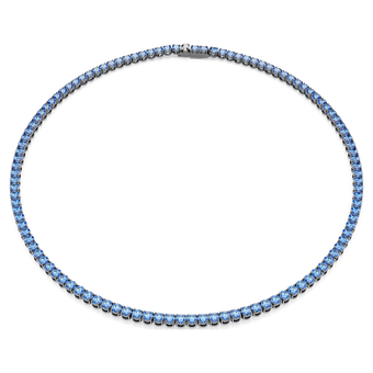 swarovski matrix tennis necklace  round cut  blue  ruthenium plated