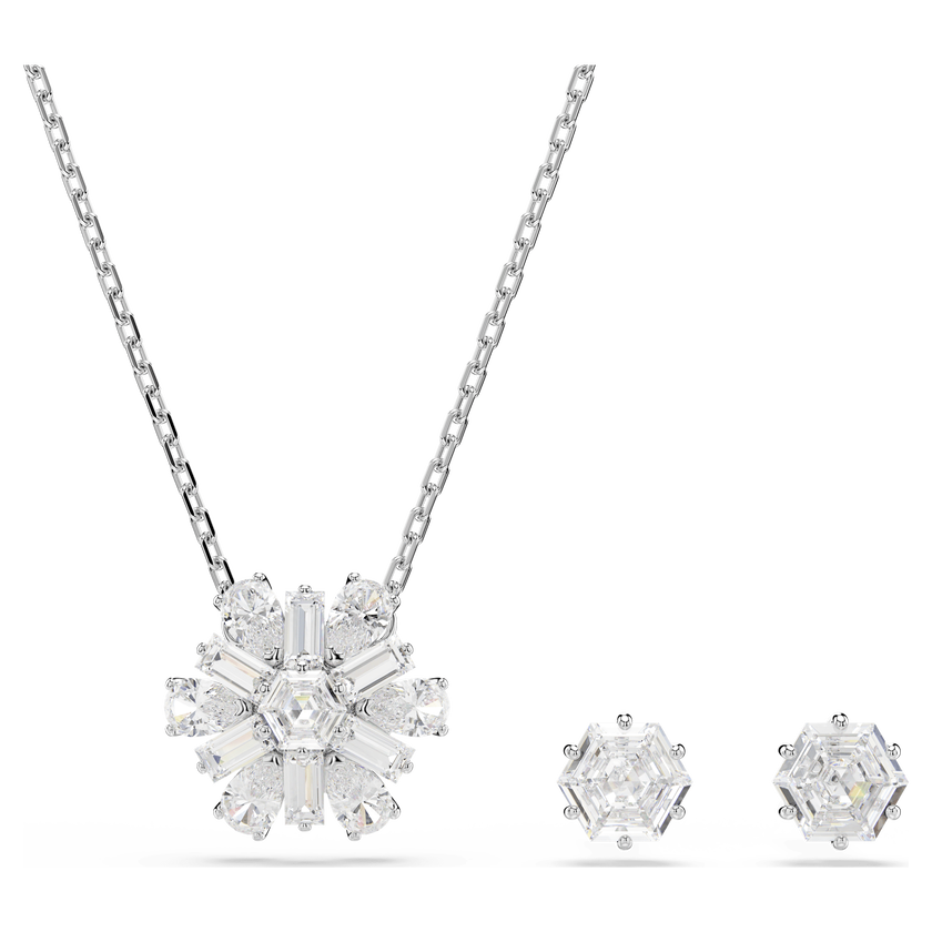 swarovski idyllia set  mixed cuts  snowflake  white  rhodium plated
