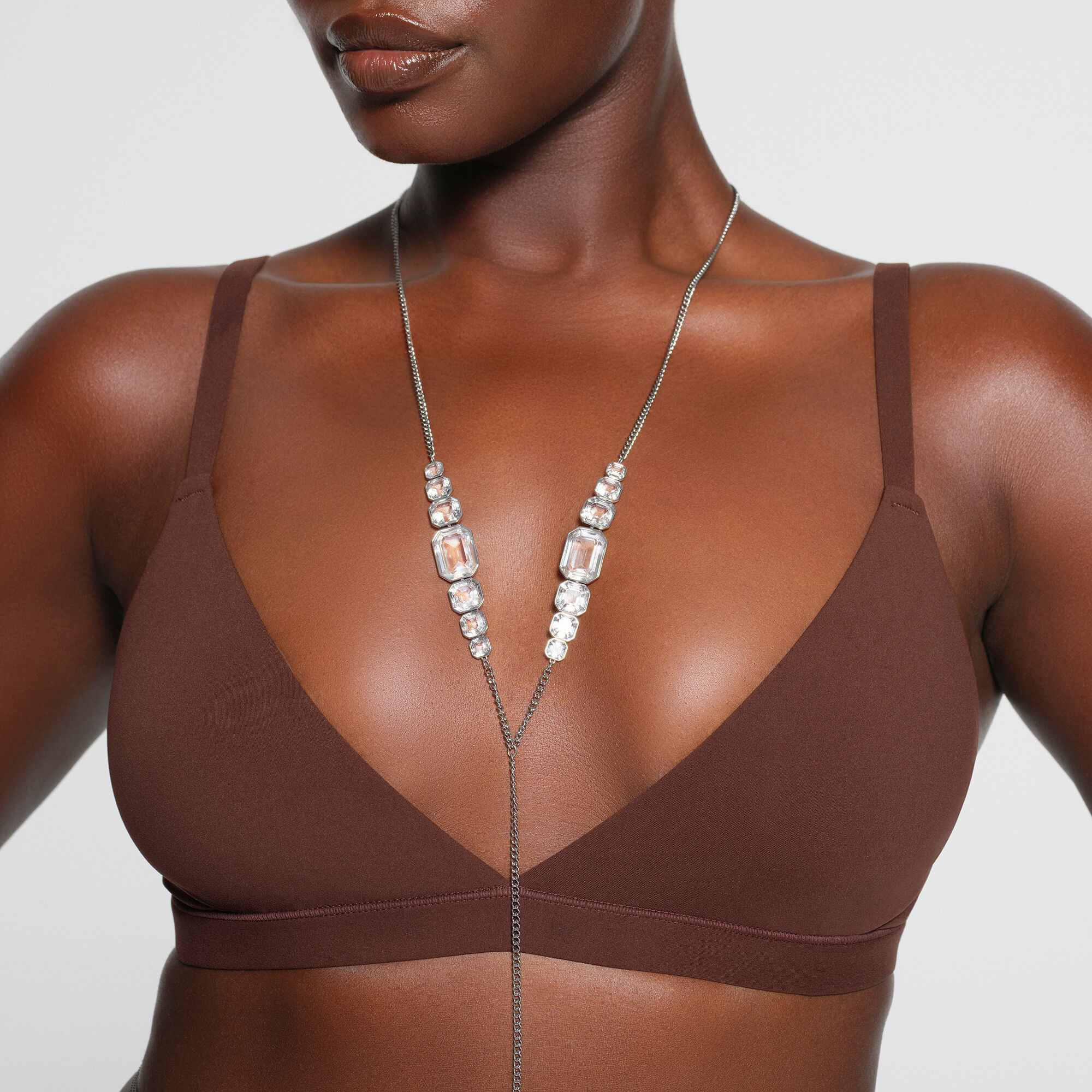 swarovski x skims body chain  mixed cuts  v shape  white  stainless steel