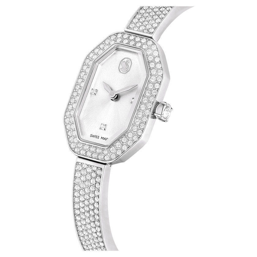 swarovski dextera bangle watch  swiss made  metal bracelet  silver tone  stainless steel