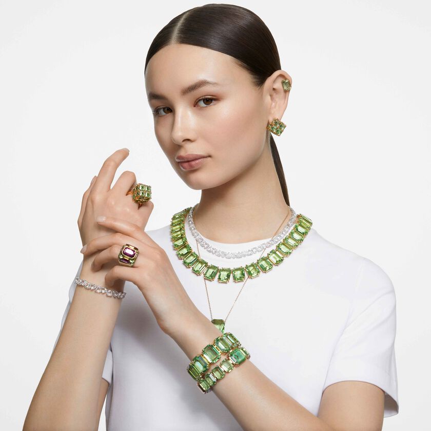 swarovski chroma cocktail ring  green  gold tone plated