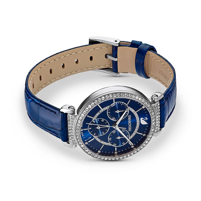 Passage Chrono Watch, Leather strap, Blue, Stainless Steel