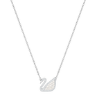 Iconic Swan Necklace, White, Rhodium Plating
