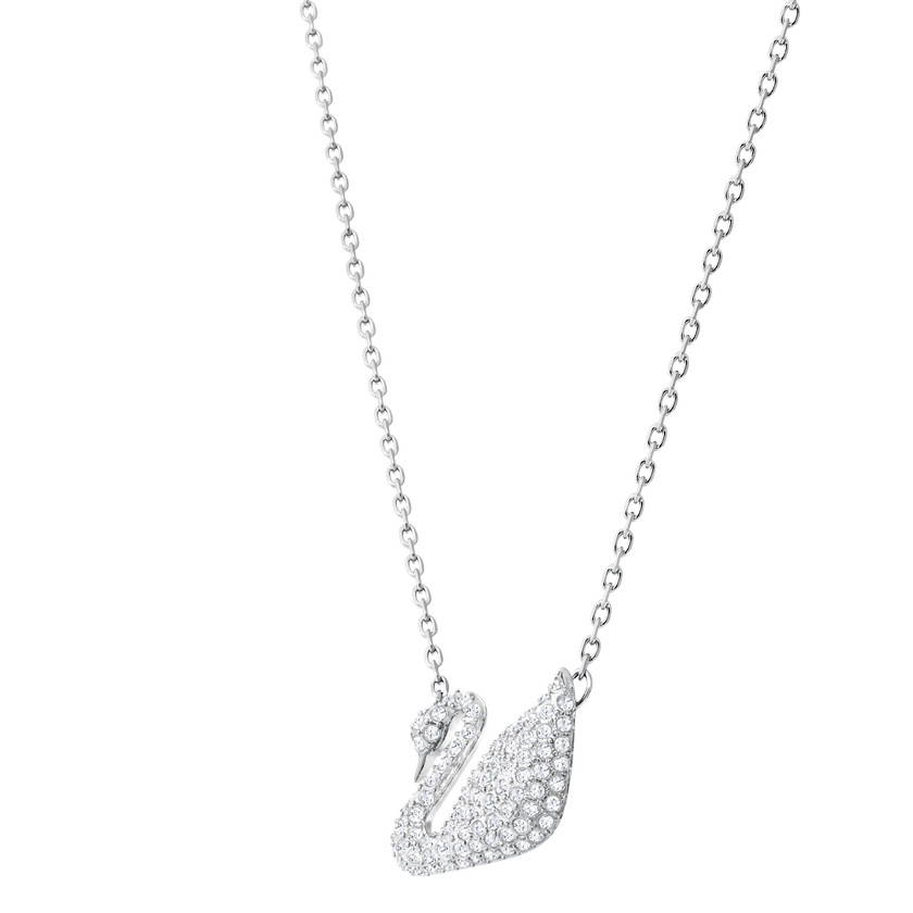 Swan Necklace, White, Rhodium Plated