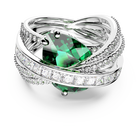 Hyperbola cocktail ring, Carbon neutral zirconia, Mixed cuts, Four bands, Green, Rhodium plated