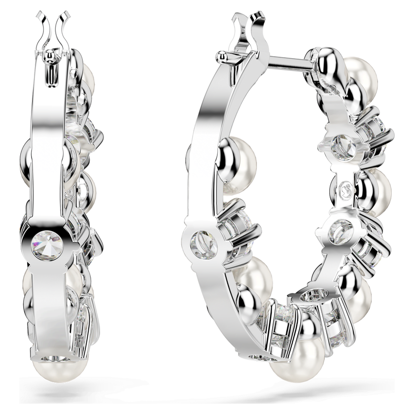 swarovski matrix drop earrings  crystal pearl  round cut  white  rhodium plated