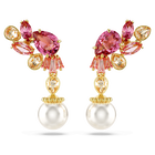 swarovski gema drop earrings mixed cuts crystal pearls flower pink gold tone plated