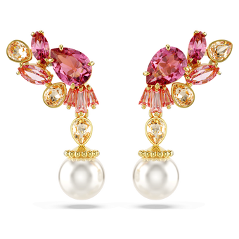 Gema drop earrings, Mixed cuts, Crystal pearls, Flower, Pink, Gold-tone plated swarovski gema drop earrings  mixed cuts  crystal pearls  flower  pink  gold tone plated