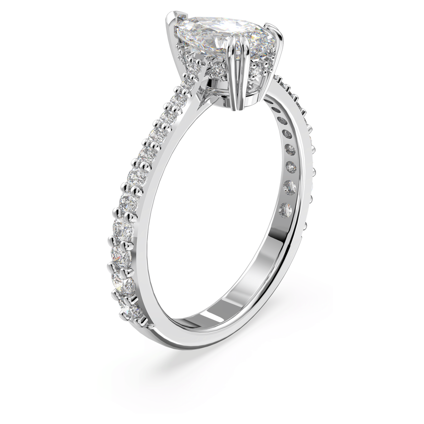 swarovski stilla cocktail ring  pear cut  pav   white  rhodium plated