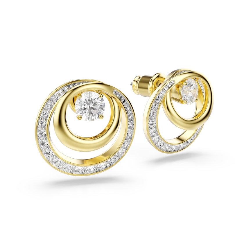 swarovski hyperbola stud earrings  round cut  white  gold tone plated