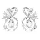 Volta drop earrings, Bow, White, Rhodium plated