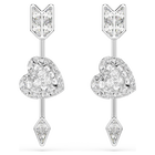 swarovski idyllia drop earrings  mixed cuts  heart with arrow  white  rhodium plated