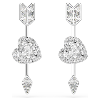 swarovski idyllia drop earrings  mixed cuts  heart with arrow  white  rhodium plated