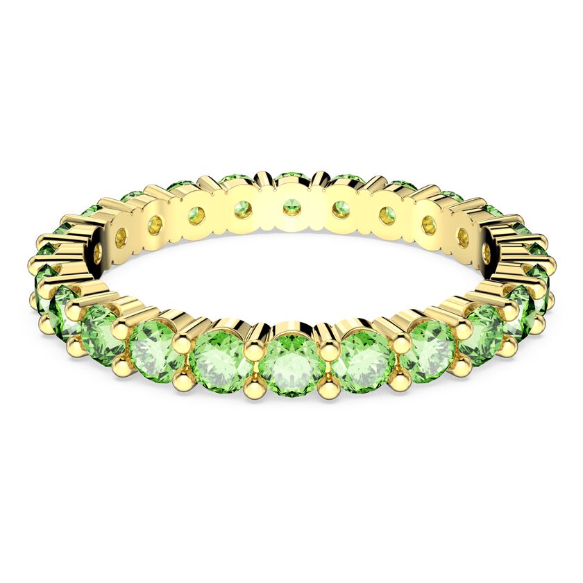 Matrix ring, Round cut, Green, Gold-tone plated