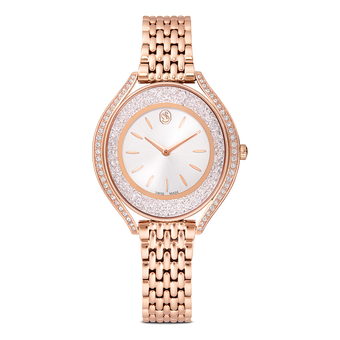 swarovski crystalline aura watch  swiss made  metal bracelet  rose gold tone  rose gold tone finish
