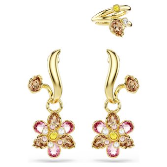 swarovski idyllia earrings set 3 mixed cuts flower multicolored gold tone plated