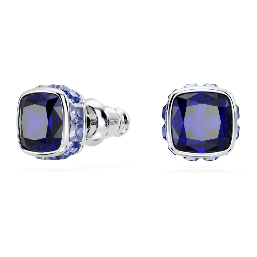 swarovski birthstone stud earrings  square cut  september  blue  rhodium plated
