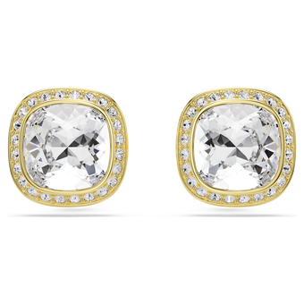 swarovski una angelic stud earrings  cushion cut  white  18k gold finish