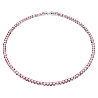 swarovski matrix tennis necklace  round cut  pink  rhodium plated
