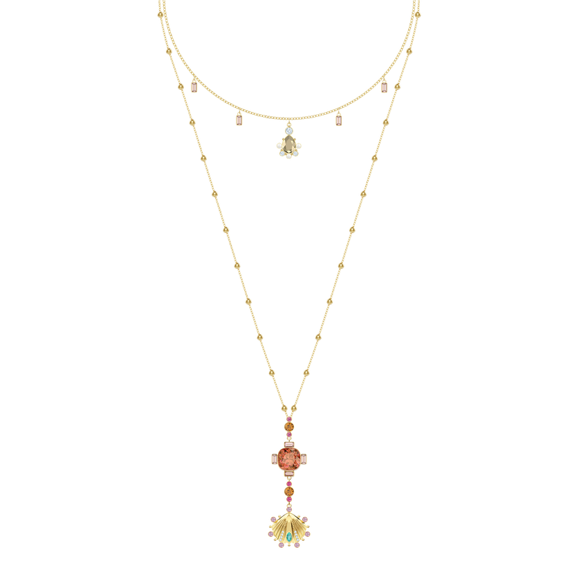 Lucky Goddess Necklace, Multi-colored, Gold plating