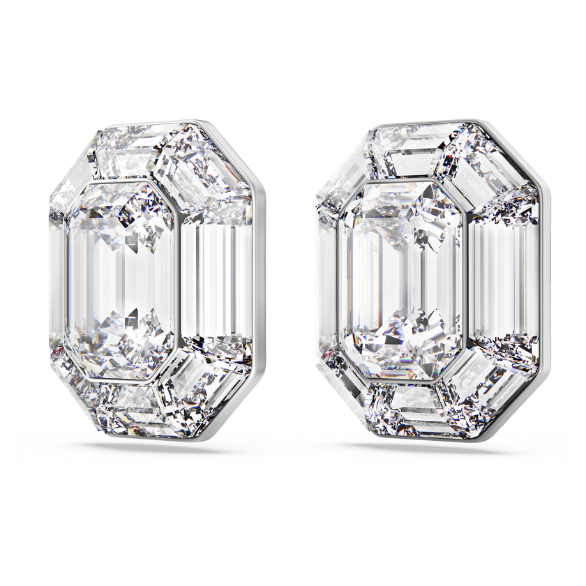swarovski lucent clip earrings  octagon cut  white