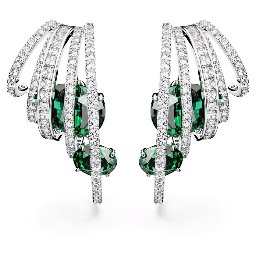 swarovski hyperbola ear cuff  carbon neutral zirconia  mixed cuts  green  rhodium plated