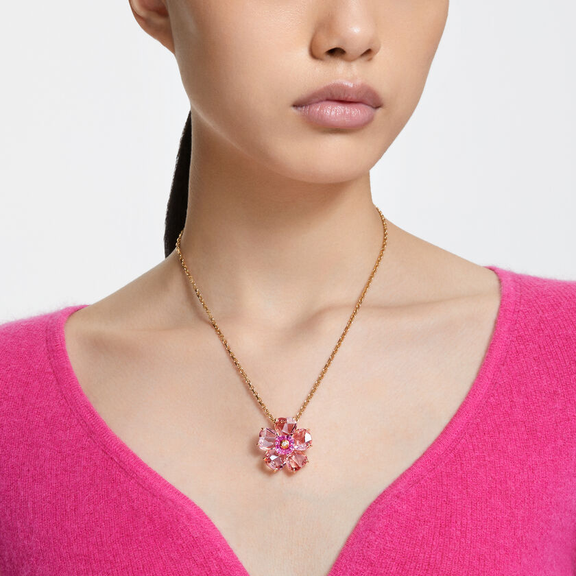 Buy Swarovski Florere necklace, Flower, Pink, Gold-tone plated
