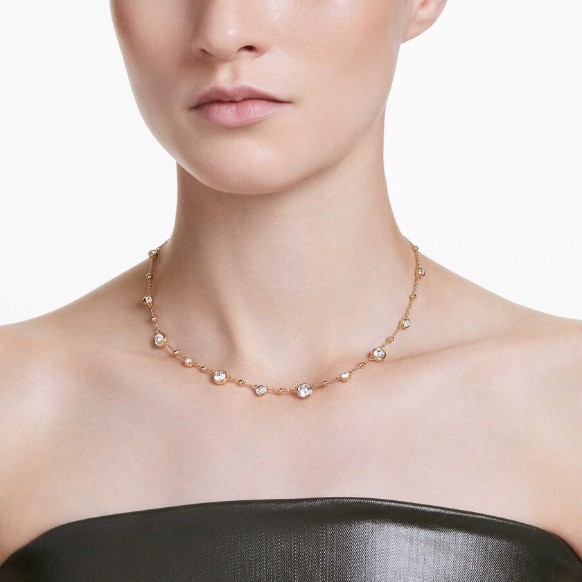 swarovski imber necklace  round cut  scattered design  white  gold tone plated