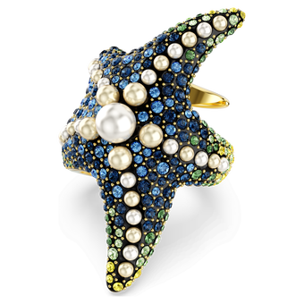 swarovski idyllia cocktail ring crystal pearls starfish multicolored gold tone plated