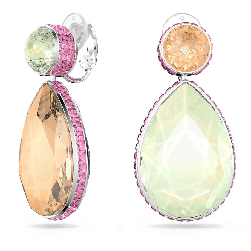 swarovski orbita clip earrings  drop cut crystals  multicolored  rhodium plated