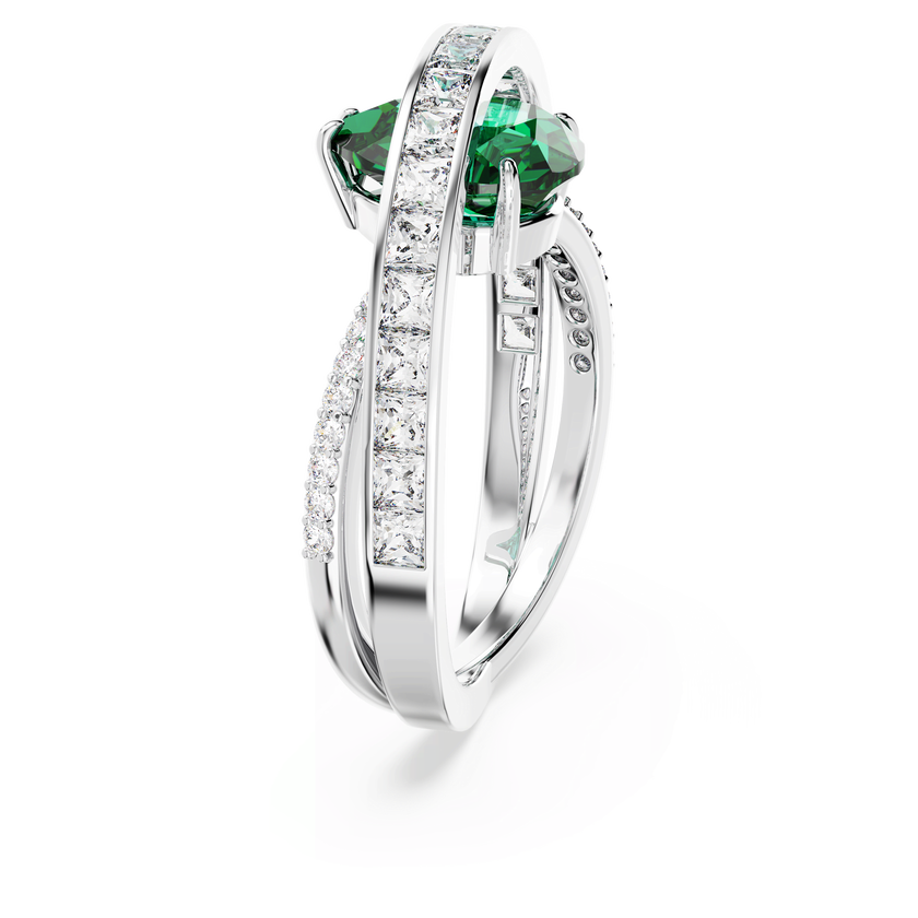 swarovski hyperbola cocktail ring  carbon neutral zirconia  mixed cuts  double bands  green  rhodium plated