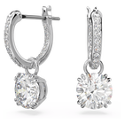 Constella drop earrings, Round cut, White, Rhodium plated