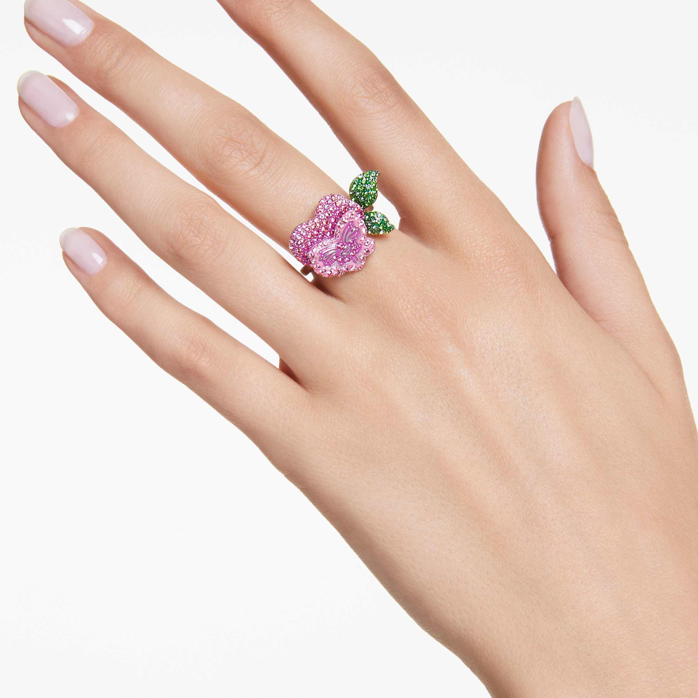swarovski alice in wonderland cocktail ring  flower  multicolored  rhodium plated