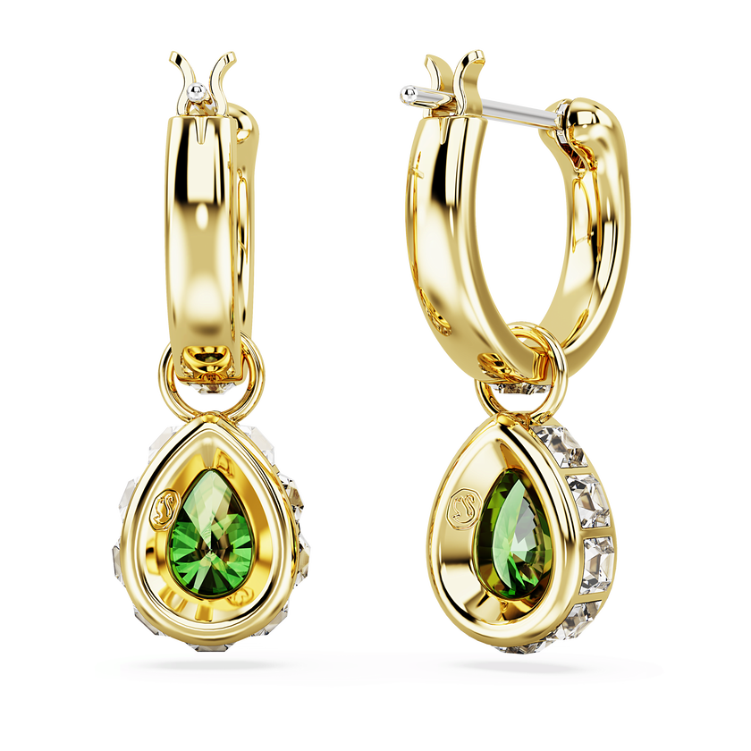swarovski chroma drop earrings  pear cut  green  gold tone plated