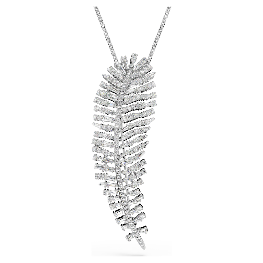 swarovski vienna pendant and brooch  mixed cuts  feather  white  rhodium plated