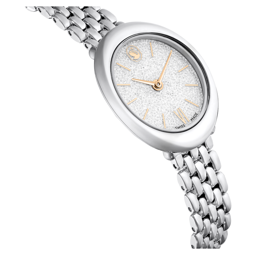 swarovski imber oval watch  swiss made  metal bracelet  silver tone  stainless steel
