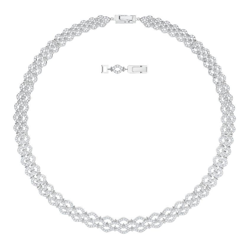Lace Necklace, White, Rhodium plated